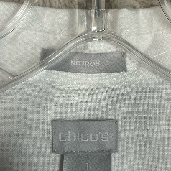 Chico’s No Iron 100% Linen Floral Shirt Button Up Watercolor Tropical Sz 1 Or 8 - Picture 3 of 9